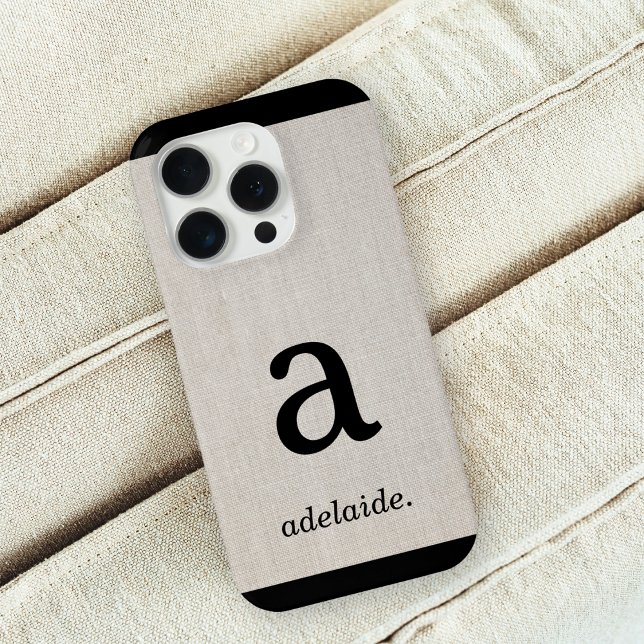 Monogram | Modern Minimal Linen Look Initial Name Case-Mate iPhone Case (Creator Uploaded)