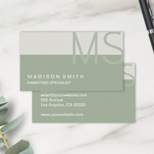 Monogram Modern Minimal Sage Green Professional Business Card