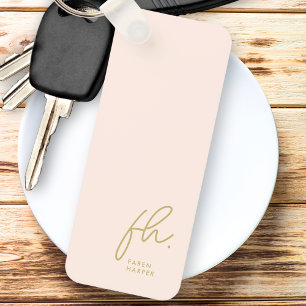 Monogram Modern Minimal Script Initials Blush Gold Key Ring