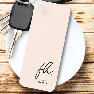 Monogram Modern Minimal Script Initials Blush Pink Key Ring