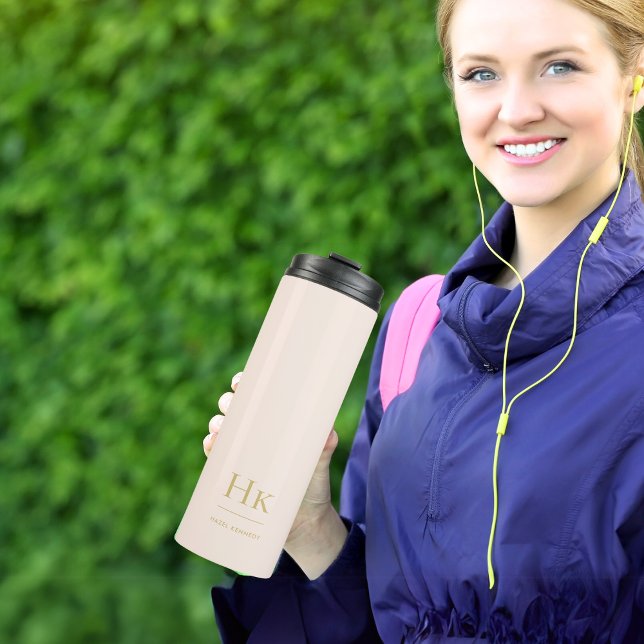 Monogram Modern Minimal Simple Classic Blush Gold Thermal Tumbler (Creator Uploaded)