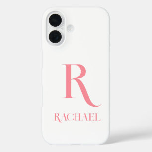 Monogram Modern Minimal Stylish Pink iPhone 16 Case