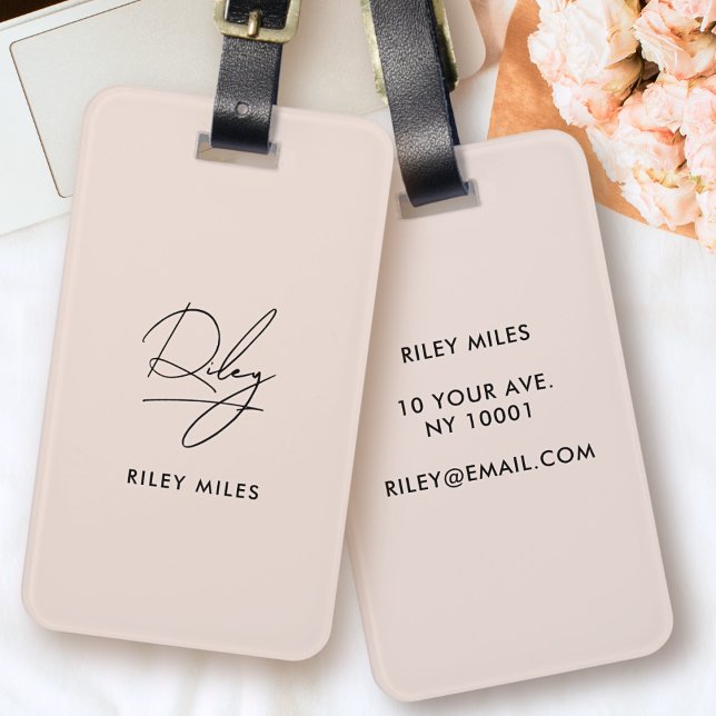 Monogram Modern Minimal Stylish Script Signature Luggage Tag (Creator Uploaded)