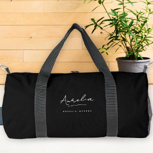 Monogram Modern Minimalist Black Chic Script Duffle Bag