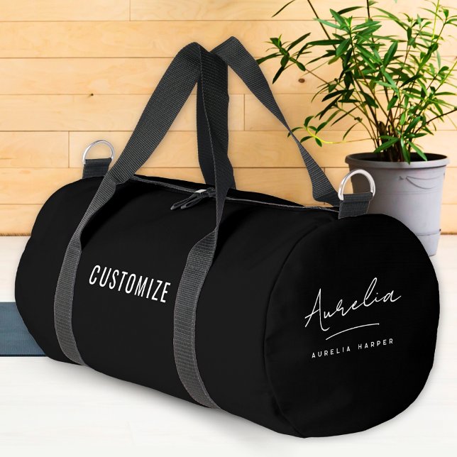 Monogram Modern Minimalist Black Script Custom Duffle Bag (Creator Uploaded)