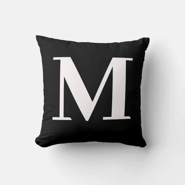 Monogram Modern Minimalist Black White Cushion (Front)