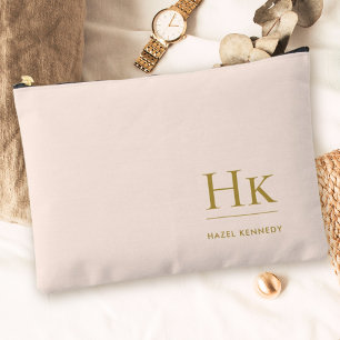 Monogram Modern Minimalist Blush Pink Gold Chic Accessory Pouch