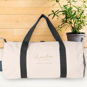 Monogram Modern Minimalist Blush Pink Gold Script Duffle Bag
