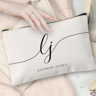 Monogram Modern Minimalist Calligraphy Script Name Accessory Pouch