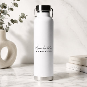 Monogram Modern Minimalist Clean Simple White Water Bottle