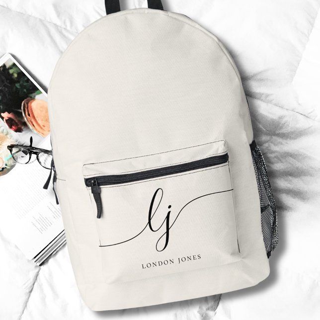 Monogram Modern Minimalist Elegant Script Initials Printed Backpack (Creator Uploaded)