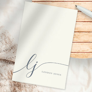 Monogram Modern Minimalist Feminine Ivory Navy Post-it Notes