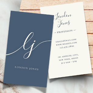 Monogram Modern Minimalist Feminine Navy Ivory Business Card