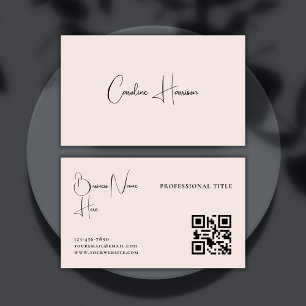 Monogram Modern Minimalist Feminine QR code Pink Business Card