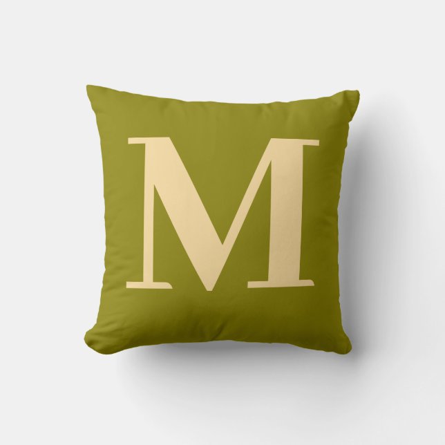 Monogram Modern Minimalist Green Yellow Cushion (Front)