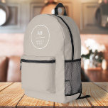 Monogram Modern Minimalist Natural Taupe Printed Backpack<br><div class="desc">A simple stylish custom design with modern typography and a natural taupe feature colour. The text,  including your monogram,  can easily be personalised to make a design as unique as you are! The perfect trendy bespoke design for personal or business use!</div>