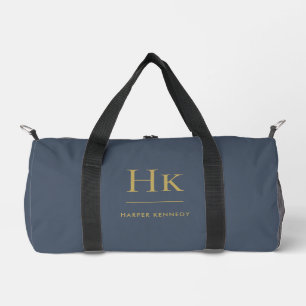 Monogram Modern Minimalist Navy Gold Monogrammed Duffle Bag