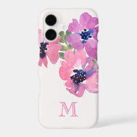 Monogram Modern Minimalist PInk Watercolor Floral
