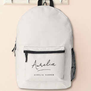 Monogram Modern Minimalist Script Custom labelled Printed Backpack