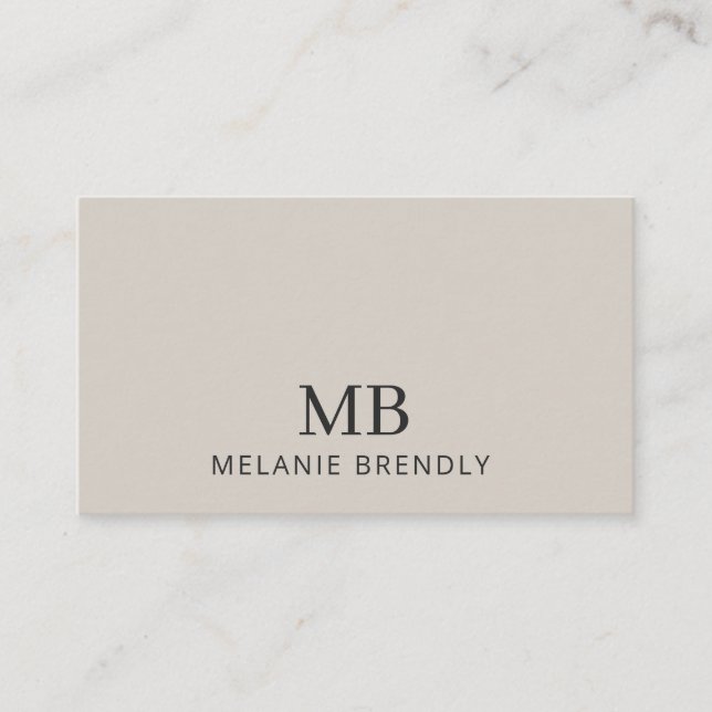 Monogram Modern Minimalist Tan Business Card (Front)