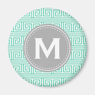 Monogram Modern Mint Greek Key Pattern Magnet