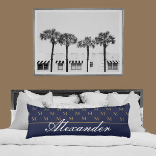 Monogram Modern Navy Blue White Gold Elegant  Body Cushion