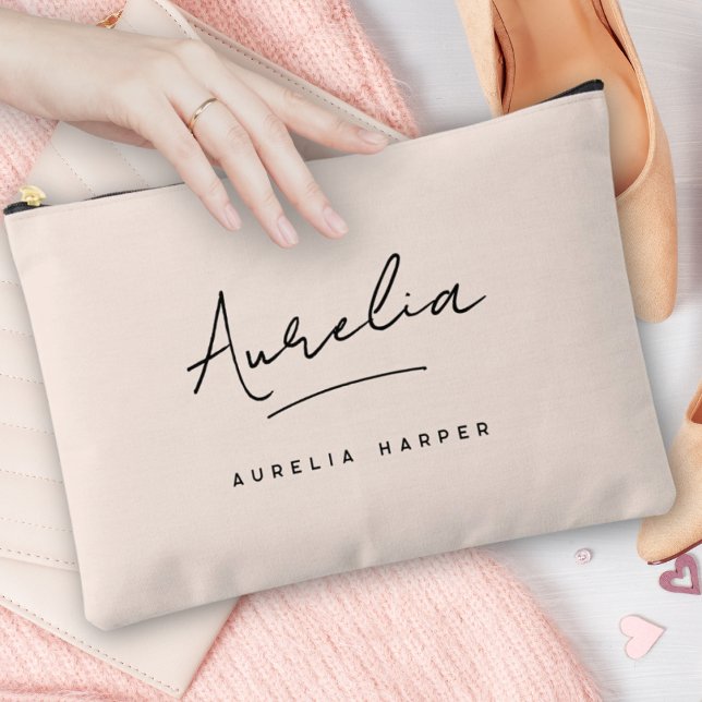 Monogram Modern Neutral Minimalist Blush Pink Chic Accessory Pouch (Creator Uploaded)