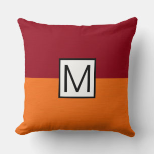Monogram Modern Orange and Maroon Elegant Cushion