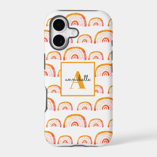 Monogram Modern Orange Watercolor Rainbow 