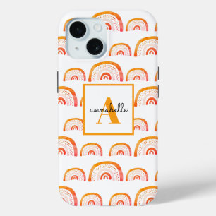 Monogram Modern Orange Watercolor Rainbow  iPhone 15 Case
