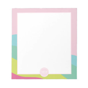 Monogram modern pink abstract girly waves Notepad