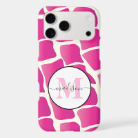 Monogram Modern Pink and Ivory Giraffe Pattern