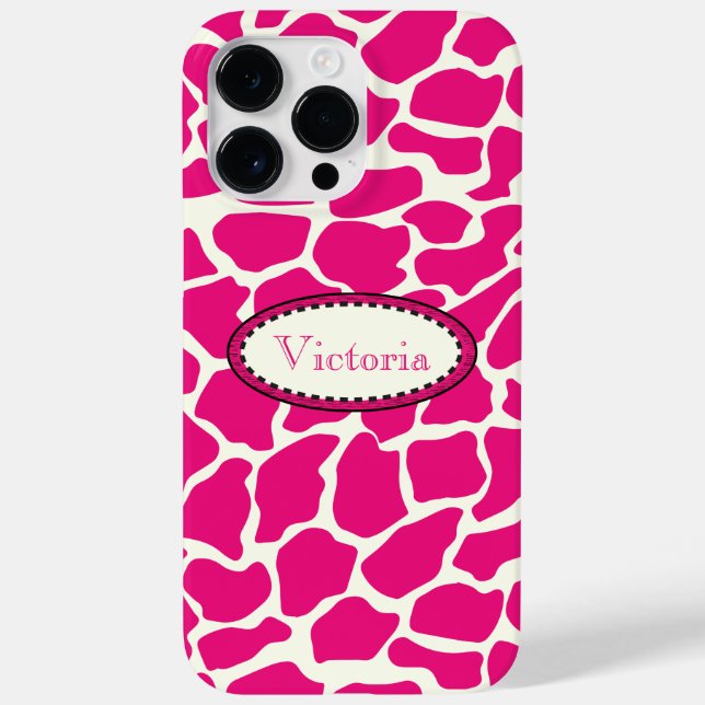 Monogram Modern Pink and Ivory Giraffe Pattern Case-Mate iPhone Case (Back)