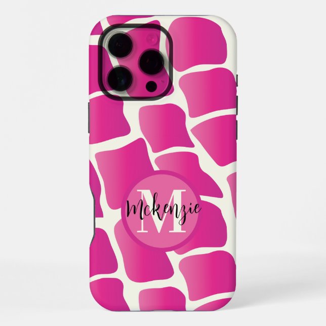 Monogram Modern Pink and Ivory Giraffe Pattern iPhone Case (Back)
