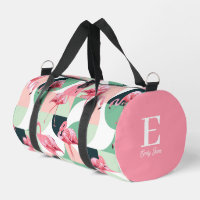 Monogram Modern Pink Flamingo Geometric Girly Name