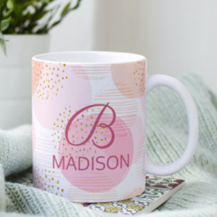 Monogram Modern Pink Girly Glitter Personalised Coffee Mug