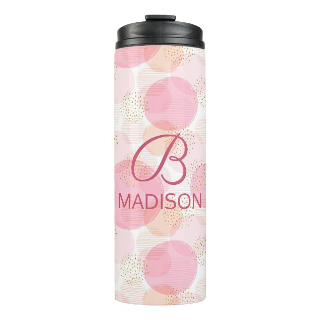Monogram Modern Pink Girly Glitter Personalised Thermal Tumbler (Front)
