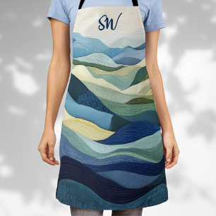 Monogram Modern Quilted Landscape Blue Apron