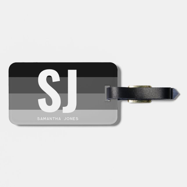 Monogram Modern Rainbow Bold Stripes Initials Luggage Tag (Back Horizontal)