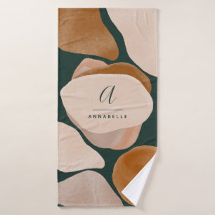 Monogram modern rust green abstract stylish chic bath towel