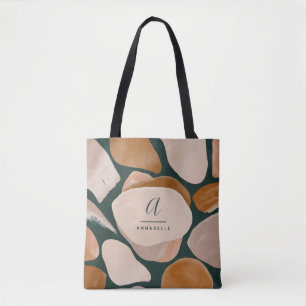 Monogram modern rust green abstract stylish chic tote bag