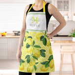 Monogram modern rustic lemon watercolor polka dot<br><div class="desc">Here’s a wonderful way to add to the fun of baking. Add extra sparkle to your culinary adventures whenever you wear this beautiful, chic, trendy, modern, custom monogram name apron. Fresh, rustic, country watercolor lemons and green leaves, along with grass green handwritten script typography, overlay white polka dots on a...</div>