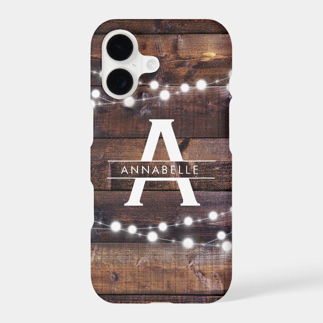 Monogram Modern Rustic Wood String Lights Country (Back)