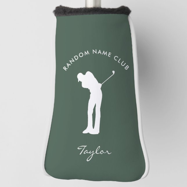 Monogram Modern Sage Green Club Name Personalised Golf Head Cover (Rotate 90)