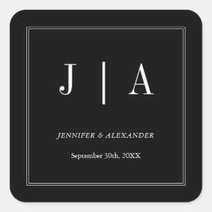 Monogram Modern Simple Black And White Wedding Square Sticker