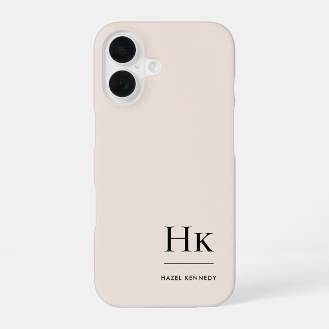 Monogram Modern Simple Chic Monogrammed Blush Pink iPhone 16 Case (Back)