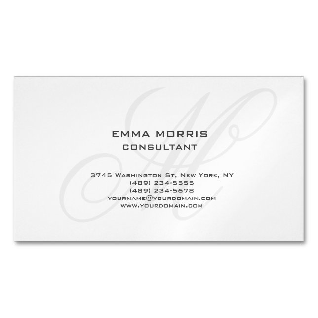 Monogram Modern Simple Minimalist Plain Magnetic Business Card (Front)