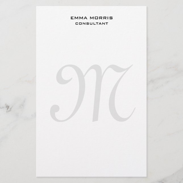 Monogram Modern Simple Minimalist Plain Stationery (Front)