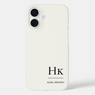 Monogram Modern Simple Monogrammed Ivory White iPhone 16 Case