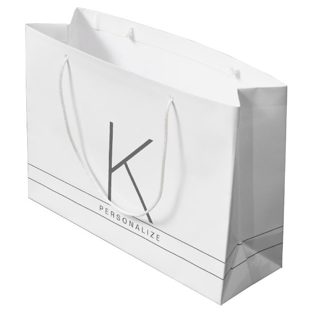 Monogram Modern Simple White Name Stripe Large Gift Bag (Back Angled)